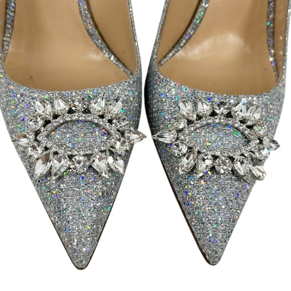 NWOB Nalebe by Amina Means Lirum Silver Glitter Embellished Pointed Toe Heels - Picture 4 of 9